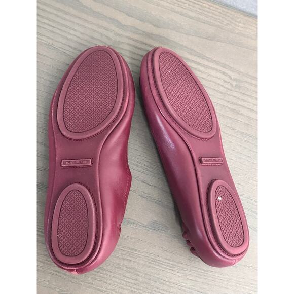 Tory Burch Minnie Travel Flats In Burgundy Leather Flats Loafers - Picture 2 of 5